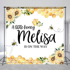 Aperturee - Aperturee Floral Little Honey Custom Name Baby Shower Backdrop