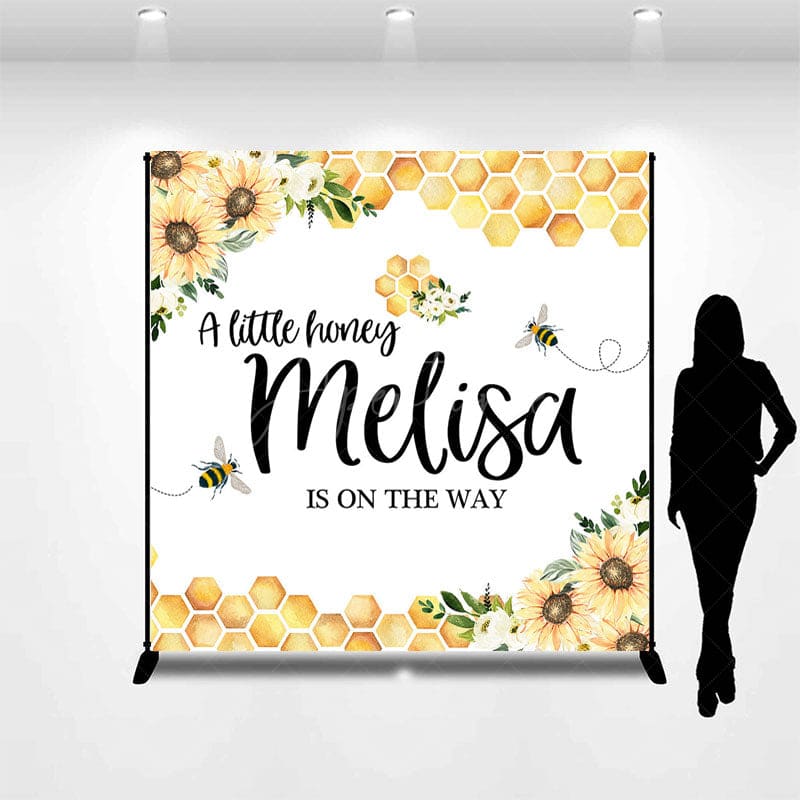 Aperturee - Aperturee Floral Little Honey Custom Name Baby Shower Backdrop