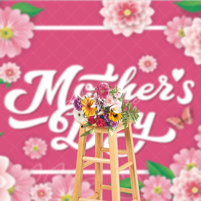 Aperturee - Aperturee Floral Mother’s Day Backdrop Pink Paper Flowers and White Frame Party Background