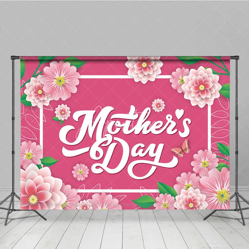 Aperturee - Aperturee Floral Mother’s Day Backdrop Pink Paper Flowers and White Frame Party Background