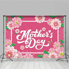 Aperturee - Aperturee Floral Mother’s Day Backdrop Pink Paper Flowers and White Frame Party Background