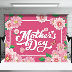 Aperturee - Aperturee Floral Mother’s Day Backdrop Pink Paper Flowers and White Frame Party Background