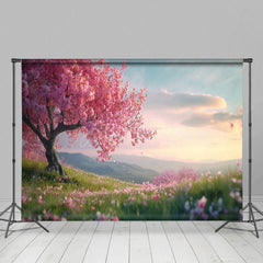Aperturee - Aperturee Floral Mountain Green Grass Spring Photo Backdrop