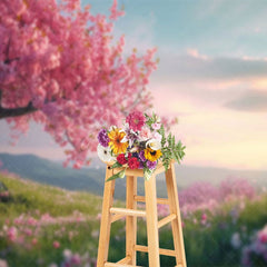 Aperturee - Aperturee Floral Mountain Green Grass Spring Photo Backdrop