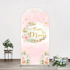 Aperturee - Aperturee Floral Over The Moon Pink Baby Shower Arch Backdrop