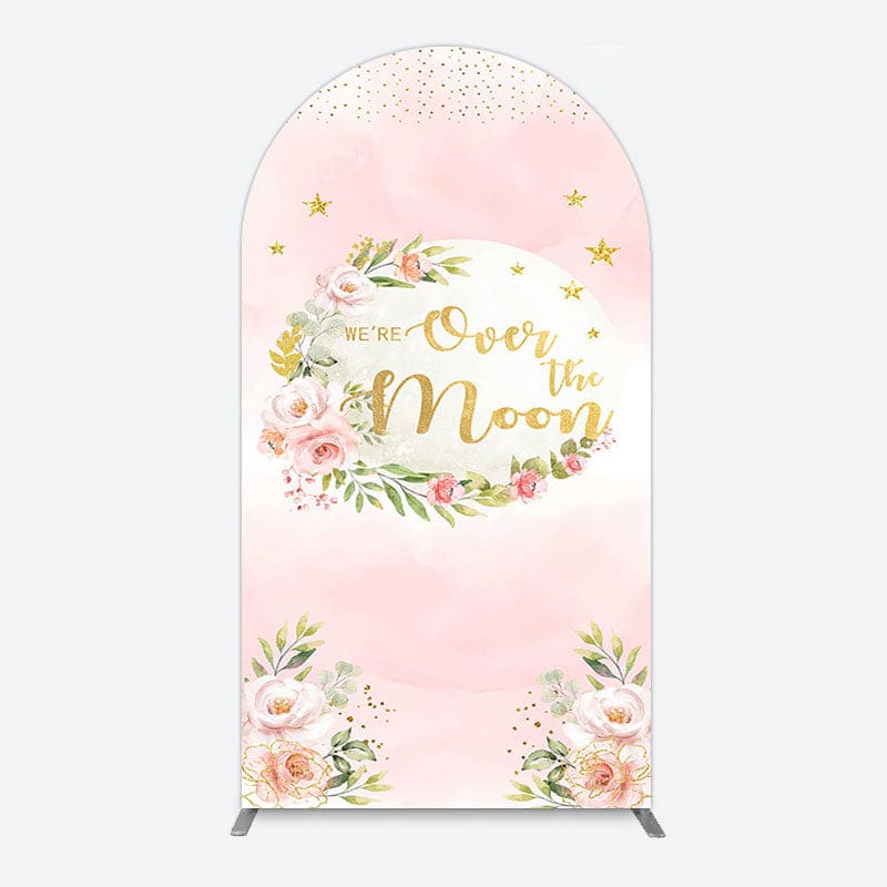 Aperturee - Aperturee Floral Over The Moon Pink Baby Shower Arch Backdrop