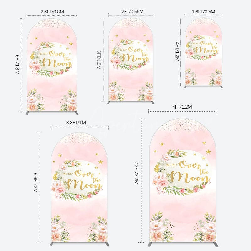 Aperturee - Aperturee Floral Over The Moon Pink Baby Shower Arch Backdrop