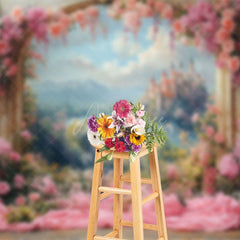 Aperturee - Aperturee Floral Painting Castle View Sweet Wedding Backdrop