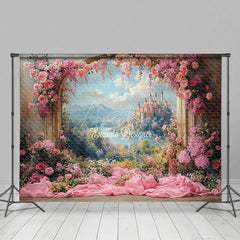 Aperturee - Aperturee Floral Painting Castle View Sweet Wedding Backdrop