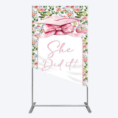Aperturee - Aperturee Floral Pink Bachelor Cap She Did It Grad Rectangle Backdrop