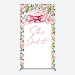 Aperturee - Aperturee Floral Pink Bachelor Cap She Did It Grad Rectangle Backdrop