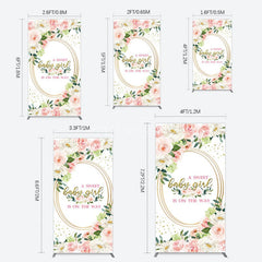 Aperturee - Aperturee Floral Pink Glitter Gold Baby Shower Rectangle Backdrop