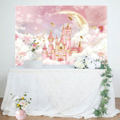 Aperturee - Aperturee Floral Pink Wonderland Night Castle Cloud Backdrop
