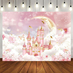 Aperturee - Aperturee Floral Pink Wonderland Night Castle Cloud Backdrop