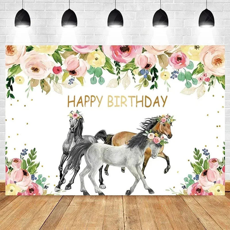 Aperturee - Aperturee Floral Plant Cowboy Happy Birthday Backdrop Rustic Western Party Decor with Flowers for Kids Birthday