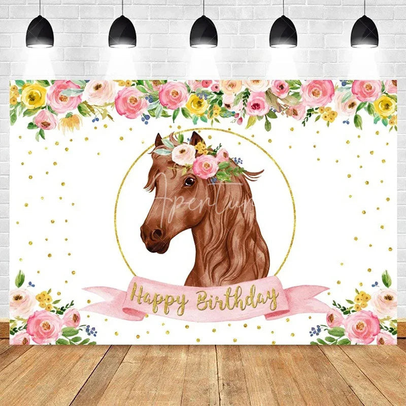 Aperturee - Aperturee Floral Plant Cowboy Happy Birthday Backdrop Rustic Western Party Decor with Flowers for Kids Birthday