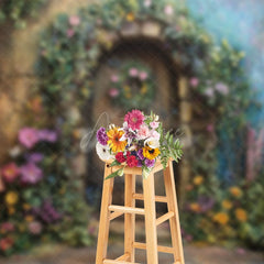 Aperturee - Aperturee Floral Plant Wreath Wood Retro Door Spring Backdrop