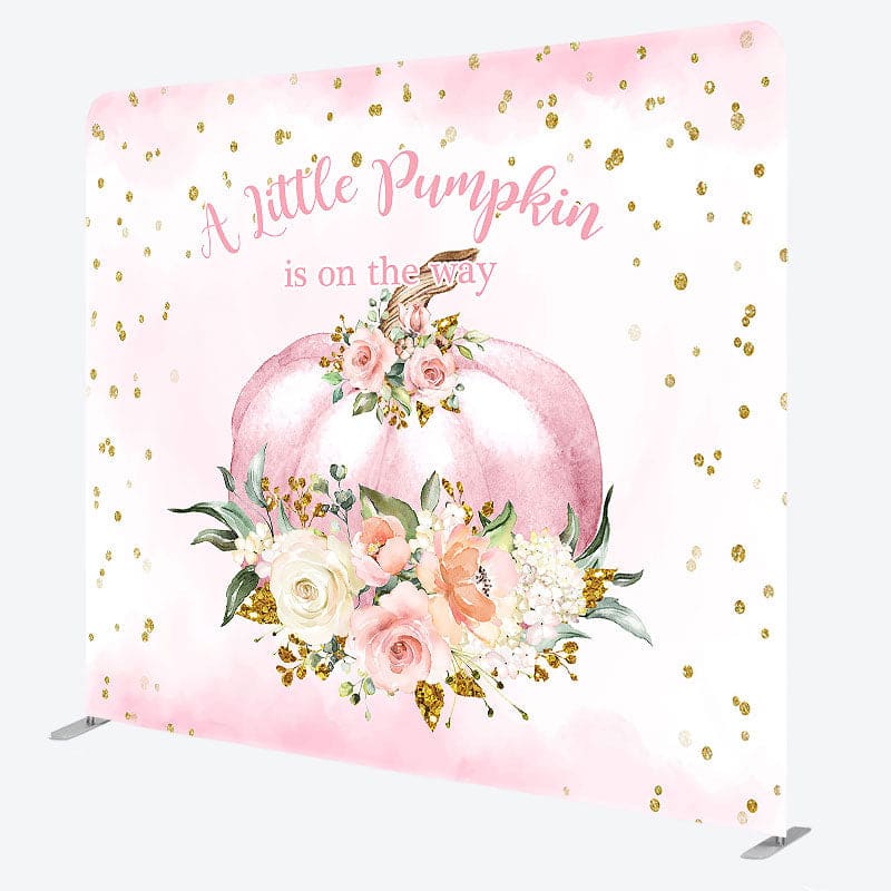Aperturee - Aperturee Floral Pumpkin Baby Shower Square Tension Backdrop