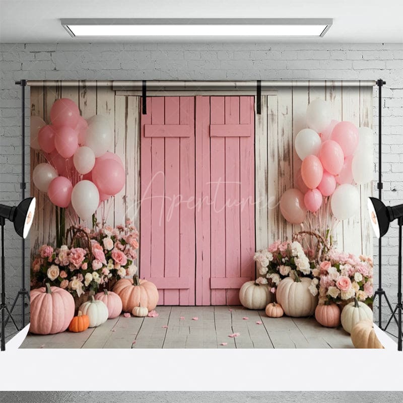 Aperturee - Aperturee Floral Pumpkin Wooden Stripes Combo Set Backdrop