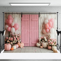 Aperturee - Aperturee Floral Pumpkin Wooden Stripes Combo Set Backdrop