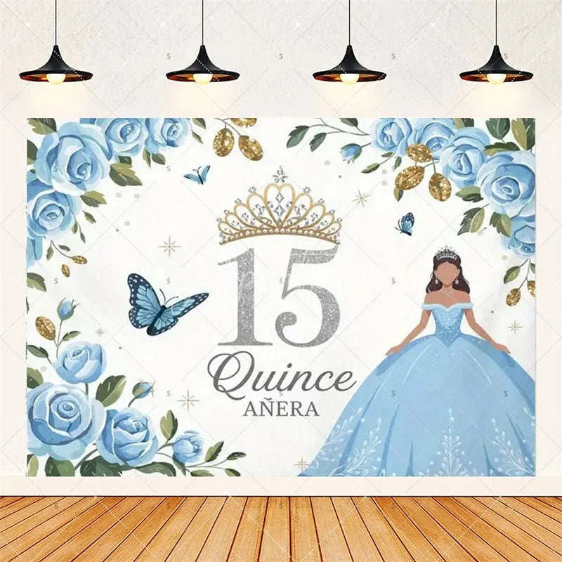 Aperturee - Aperturee Floral Quinceanera 15th Birthday Backdrop Elegant Princess Decor with Blossoms Pink Gold Photo Wall for Sweet Fifteen