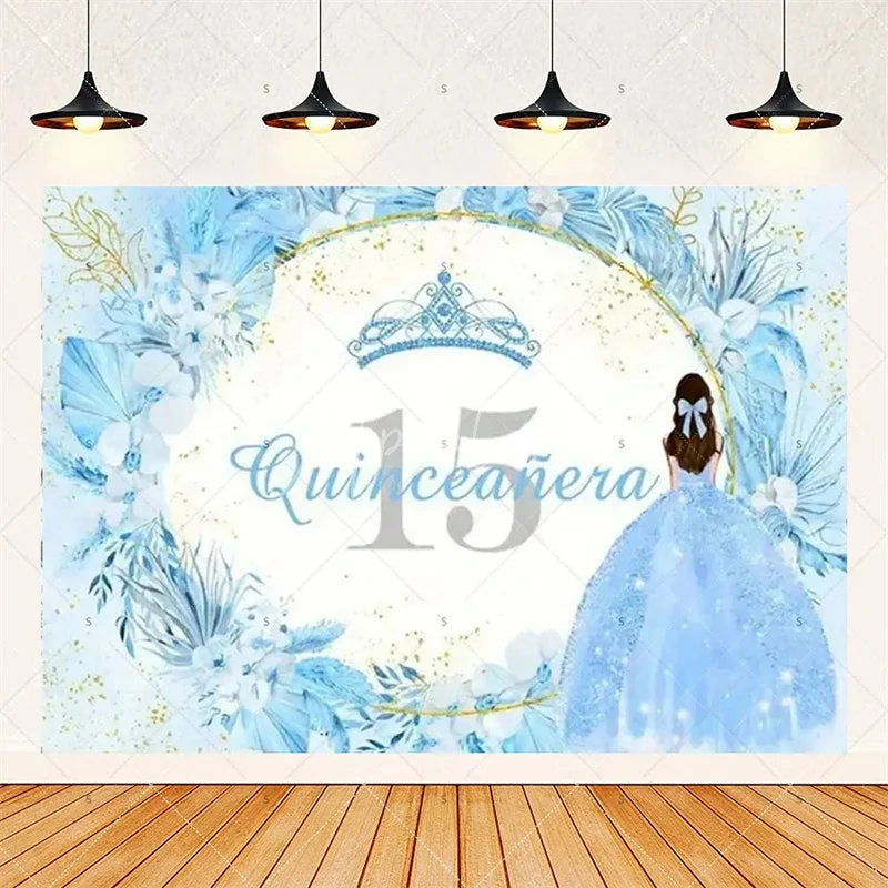 Aperturee - Aperturee Floral Quinceanera 15th Birthday Backdrop Elegant Princess Decor with Blossoms Pink Gold Photo Wall for Sweet Fifteen