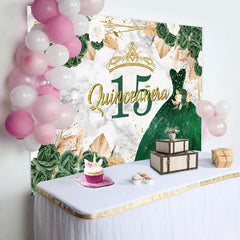 Aperturee - Aperturee Floral Quinceanera Green Sweet 15 Dress Backdrop