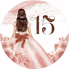 Aperturee - Aperturee Floral Quinceanera Round Backdrop Elegant 15th Birthday Party Decor for Girls Pink Photo Circle for Sweet Fifteen