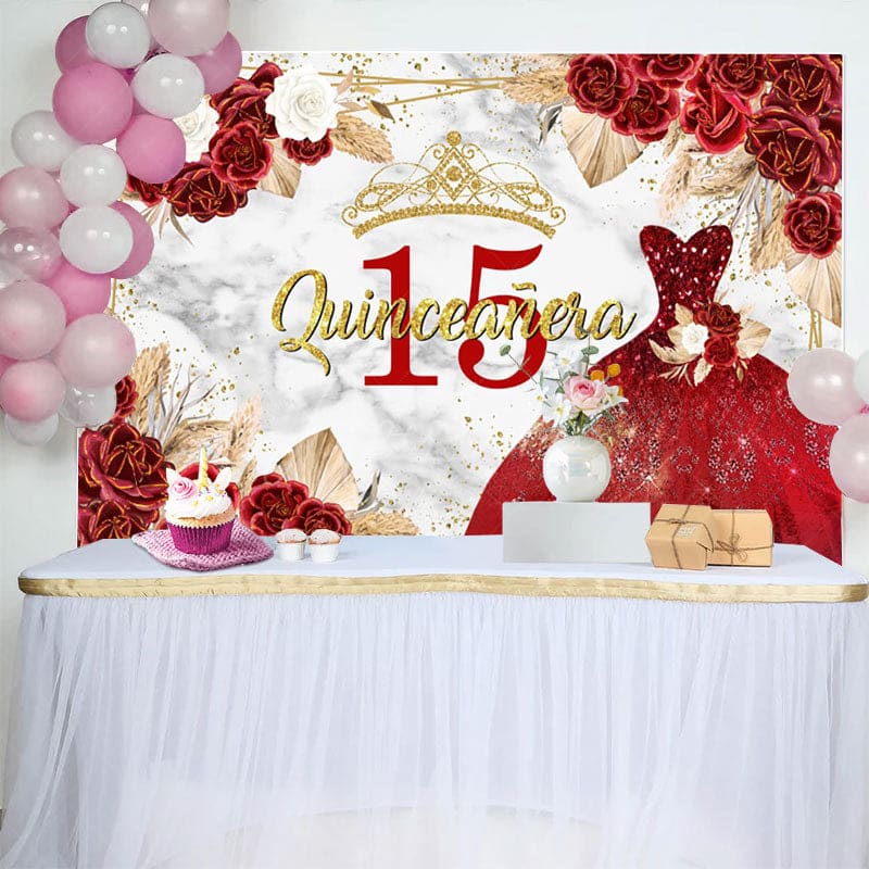 Aperturee - Aperturee Floral Quinceanera Sweet 15 Exquisite Dress Backdrop
