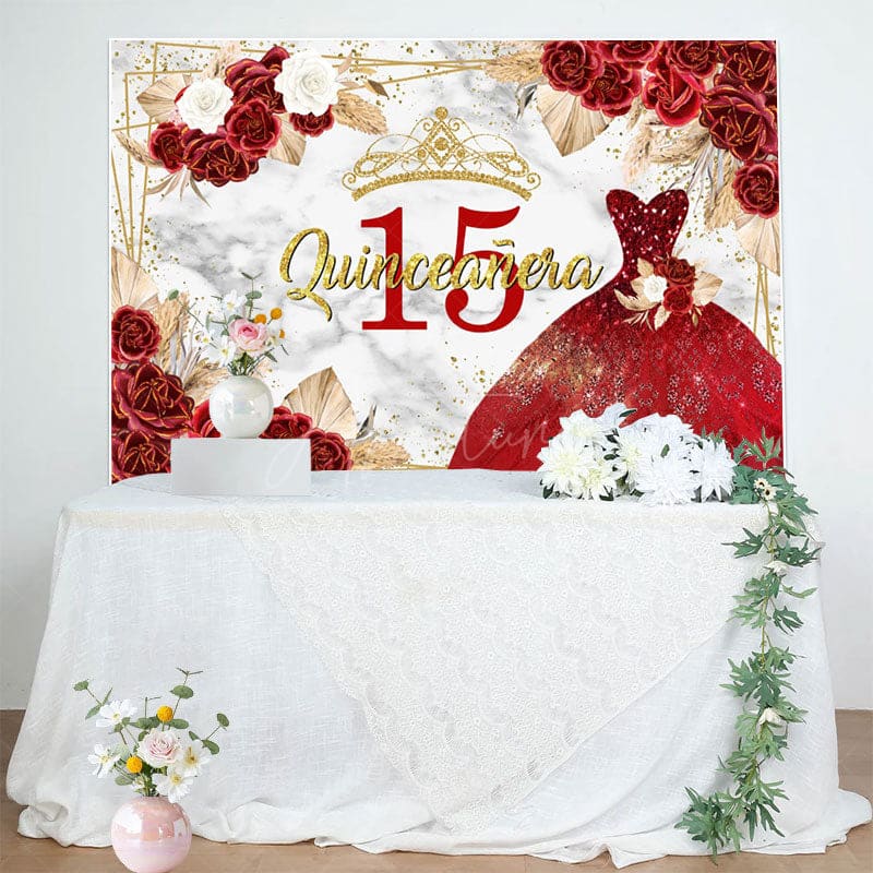Aperturee - Aperturee Floral Quinceanera Sweet 15 Exquisite Dress Backdrop