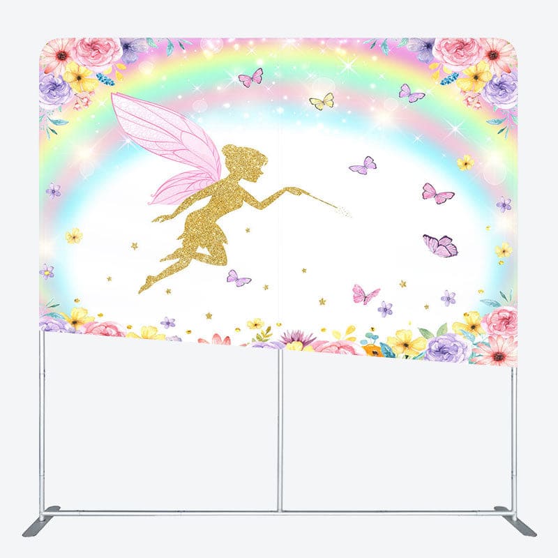 Aperturee - Aperturee Floral Rainbow Fairy Land Square Tension Backdrop
