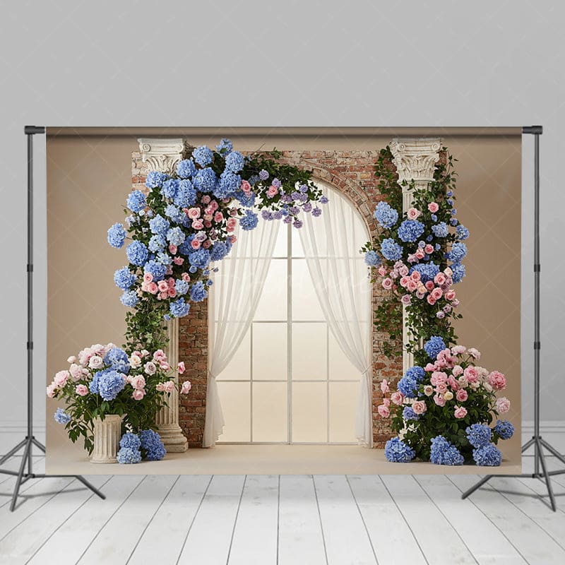 Aperturee - Aperturee Floral Retro Bricks Door Curtain Wedding Backdrop