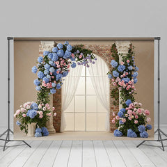 Aperturee - Aperturee Floral Retro Bricks Door Curtain Wedding Backdrop