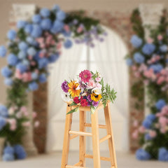 Aperturee - Aperturee Floral Retro Bricks Door Curtain Wedding Backdrop
