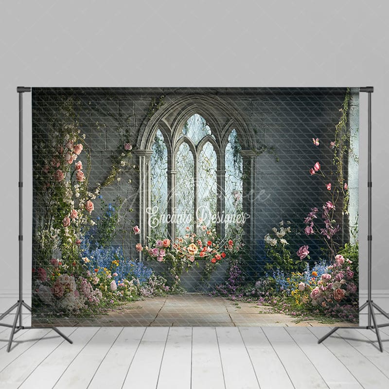 Aperturee - Aperturee Floral Retro Wall Fine Art Sweet Wedding Backdrop