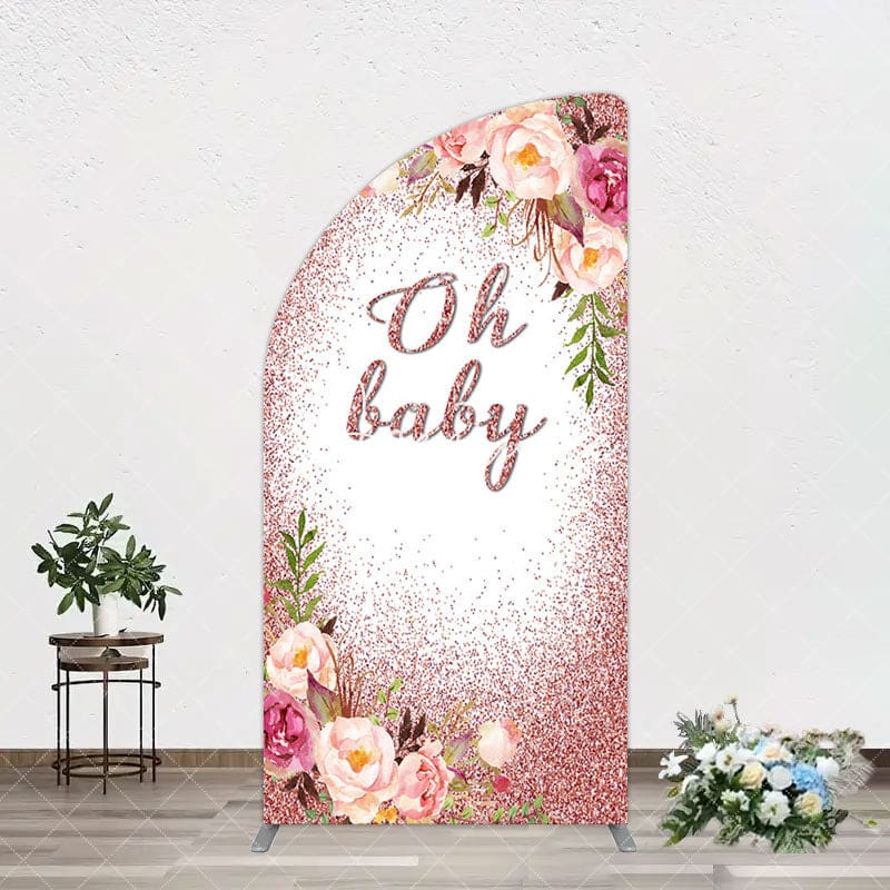 Aperturee - Aperturee Floral Rose Gold Glitter Arch Baby Shower Backdrop