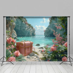 Aperturee - Aperturee Floral Seaside Luggage Beach Holiday Photo Backdrop