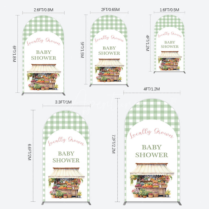 Aperturee - Aperturee Floral Shelf Locally Grown Green Plaid Arch Backdrop