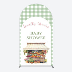 Aperturee - Aperturee Floral Shelf Locally Grown Green Plaid Arch Backdrop