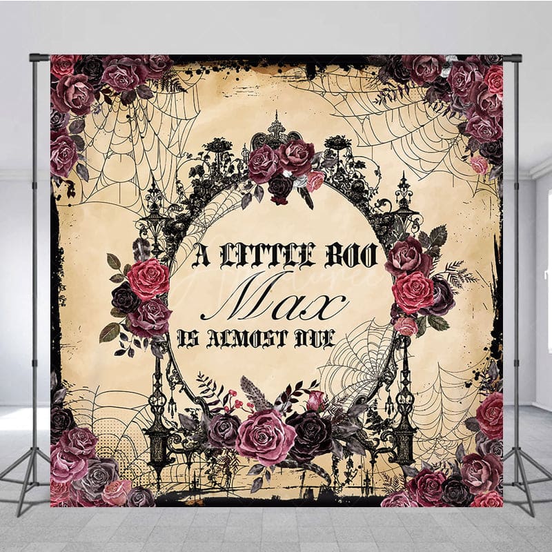 Aperturee - Aperturee Floral Spider Halloween Custom Baby Shower Backdrop