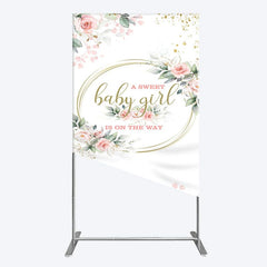 Aperturee - Aperturee Floral Spring Pink Girl Baby Shower Rectangle Backdrop