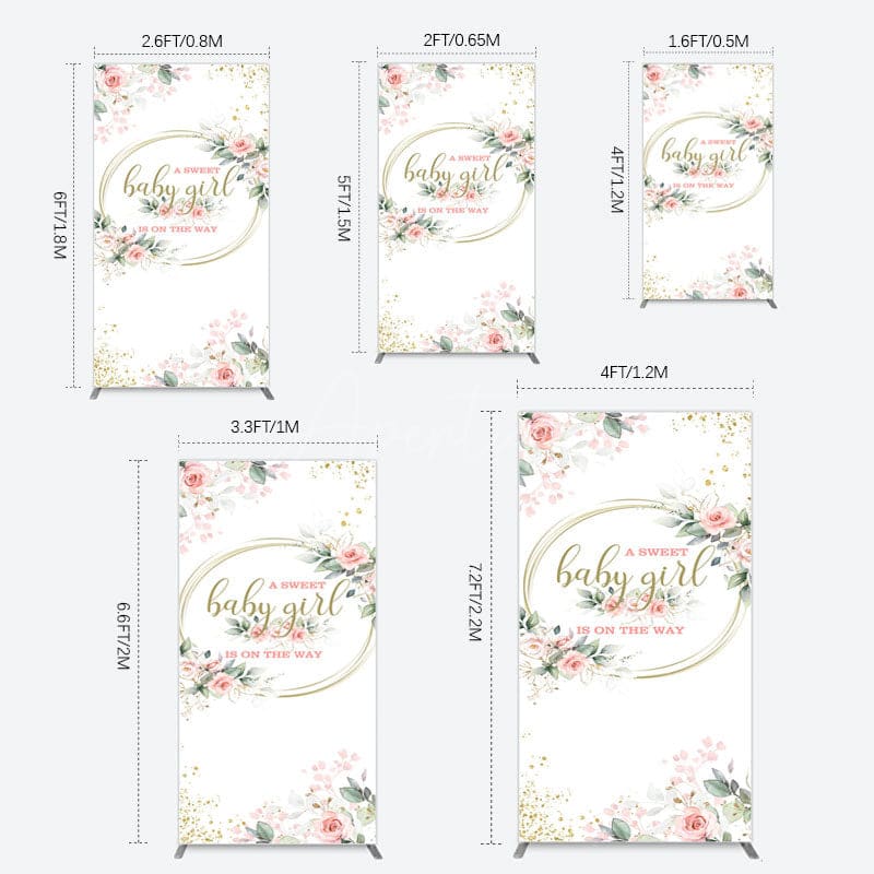Aperturee - Aperturee Floral Spring Pink Girl Baby Shower Rectangle Backdrop