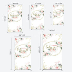 Aperturee - Aperturee Floral Spring Pink Girl Baby Shower Rectangle Backdrop
