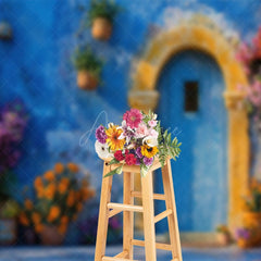 Aperturee - Aperturee Floral Stone Retro Wall Arch Door Spring Backdrop