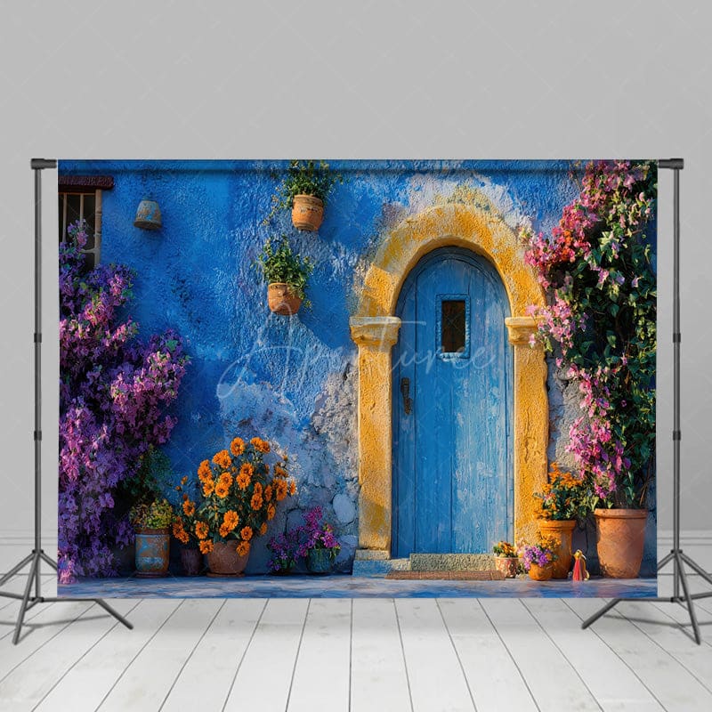 Aperturee - Aperturee Floral Stone Retro Wall Arch Door Spring Backdrop