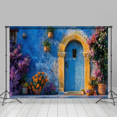 Aperturee - Aperturee Floral Stone Retro Wall Arch Door Spring Backdrop