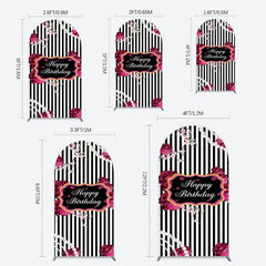 Aperturee - Aperturee Floral Stripe Pearl Happy Birthday Arch Backdrop