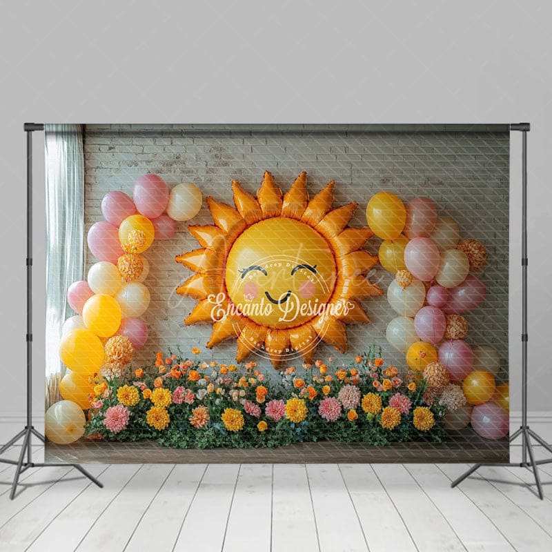Aperturee - Aperturee Floral Sun Balloon Arch Sweet Cake Smash Backdrop