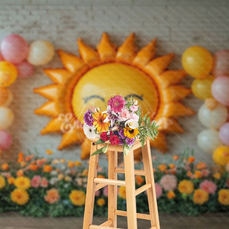 Aperturee - Aperturee Floral Sun Balloon Arch Sweet Cake Smash Backdrop