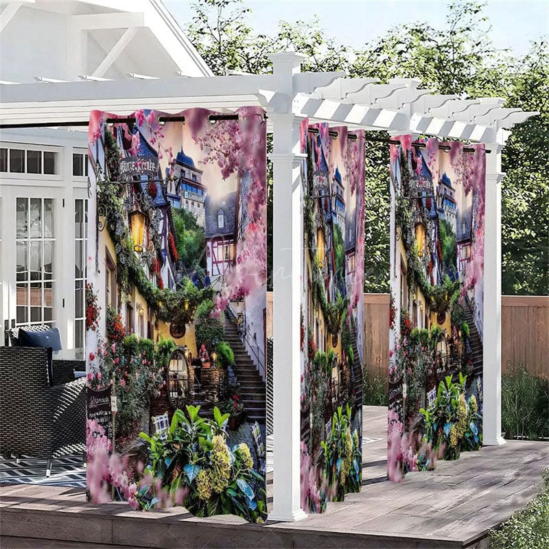 Aperturee - Aperturee Floral Sunset Waterproof Printed Outdoor Curtains